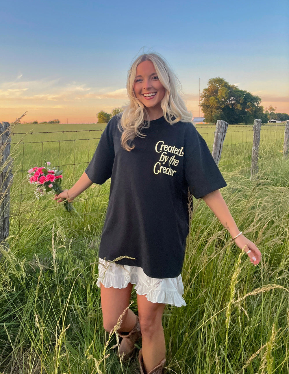 Elevated Faith Christian Apparel T-Shirt in black with 'Created by the Creator' text for stylish faith wear