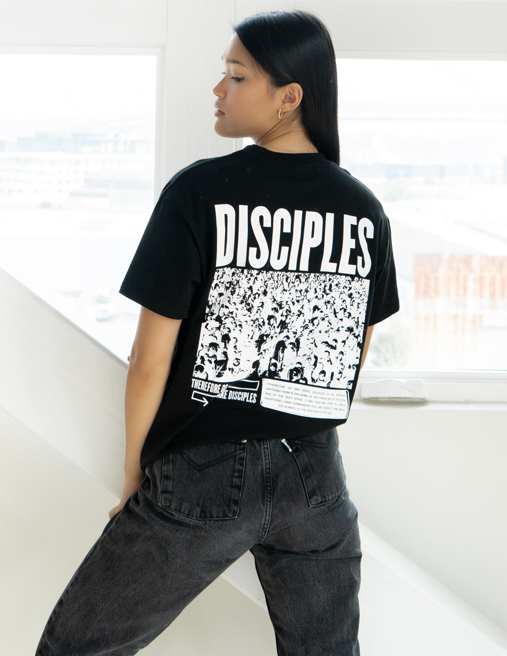 Elevated Faith Black Christian Apparel T-Shirt with 'Disciples' Graphic Print on Back