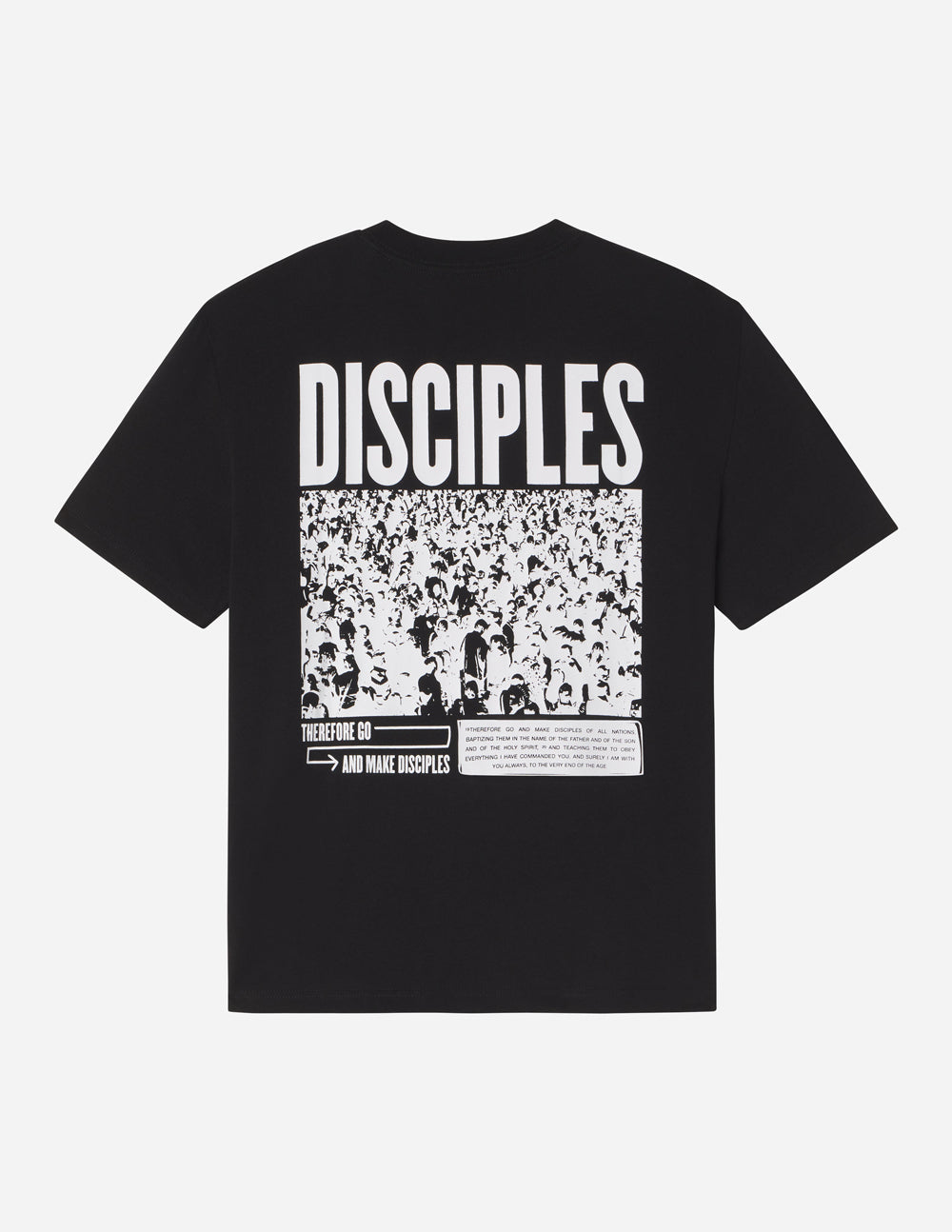 Elevated Faith Black Christian Apparel T-Shirt featuring a bold Disciples graphic on the back