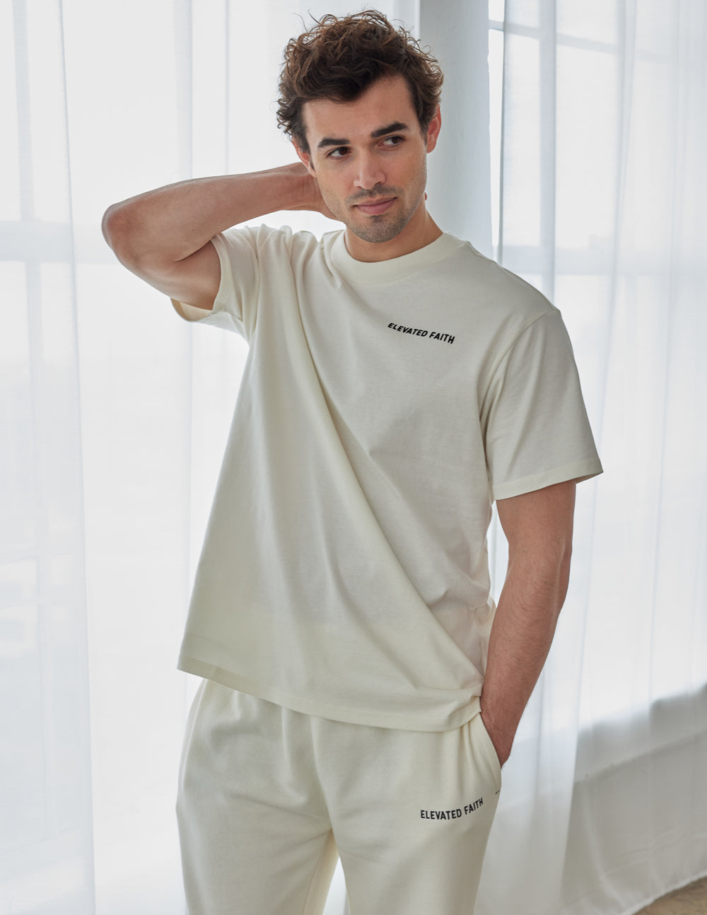 Elevated Faith Men's Christian Apparel T-Shirt in Cream Color with Simple Design