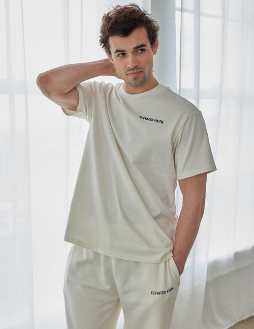 Elevated Faith Men's Christian Apparel T-Shirt in Cream Color with Simple Design