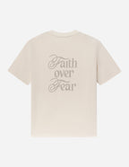 Elevated Faith Christian Apparel T-Shirt in cream with 'Faith over Fear' printed on the back