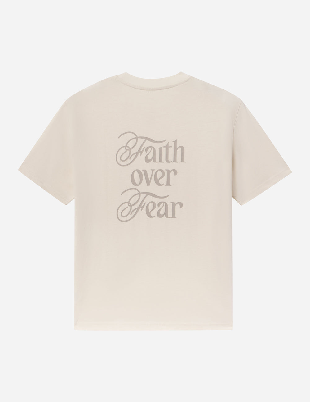 Elevated Faith Christian Apparel T-Shirt in cream with 'Faith over Fear' printed on the back