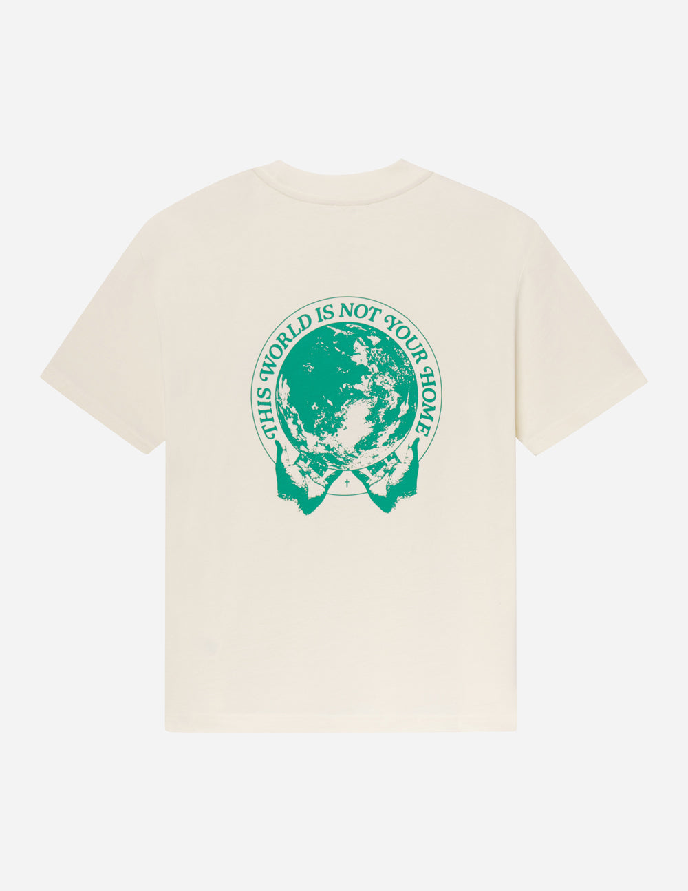 Elevated Faith Christian Apparel T-Shirt with graphic design featuring earth and hands on the back