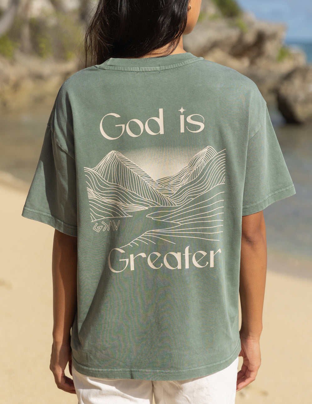 Elevated Faith Christian Apparel T-Shirt with 'God is Greater' Graphic on the Back