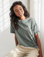 Elevated Faith Christian Apparel T-Shirt in soft green with 'God is Greater' text design