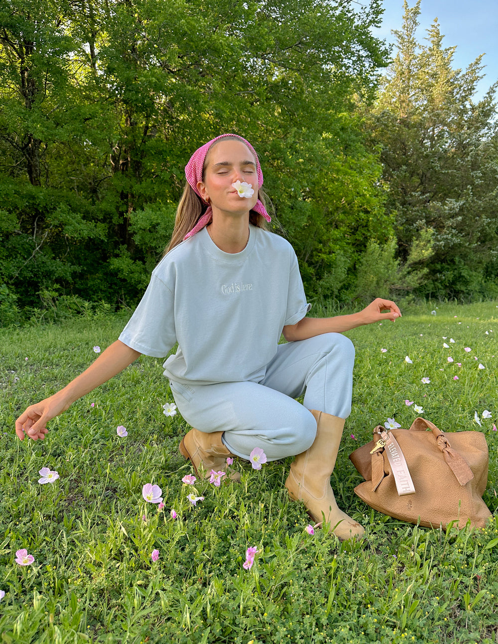 Elevated Faith Christian Apparel T-Shirt in soft blue with relaxed fit, perfect for casual outings