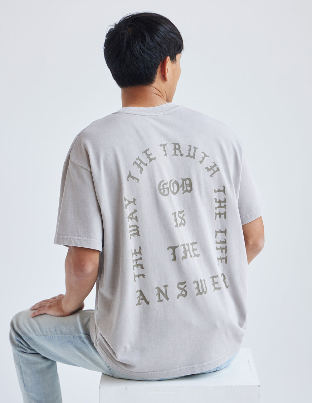 Elevated Faith Christian Apparel T-Shirt featuring a positive message on the back in gray color