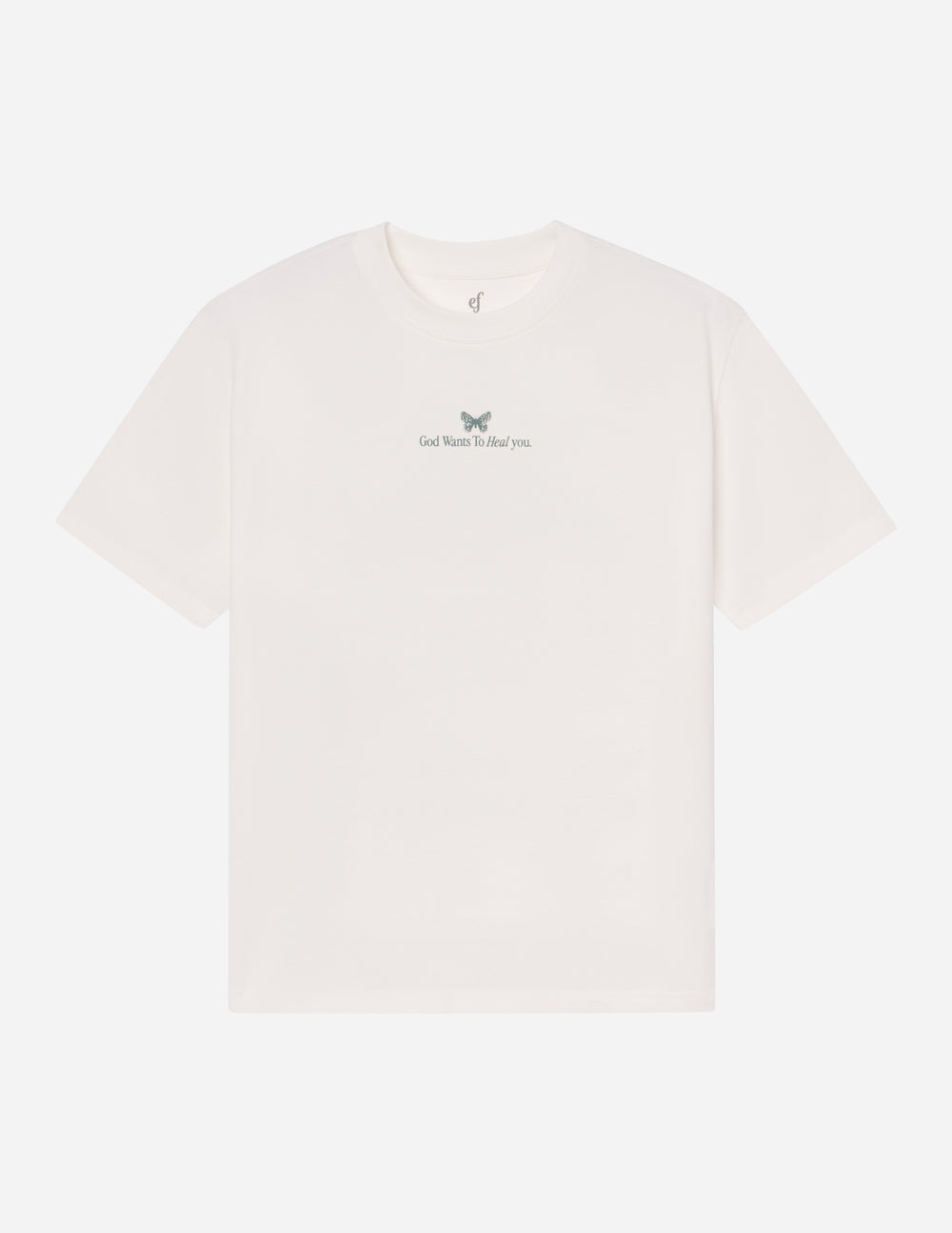 Elevated Faith Christian Apparel T-Shirt with a butterfly and 'God Wants to Heal You' message