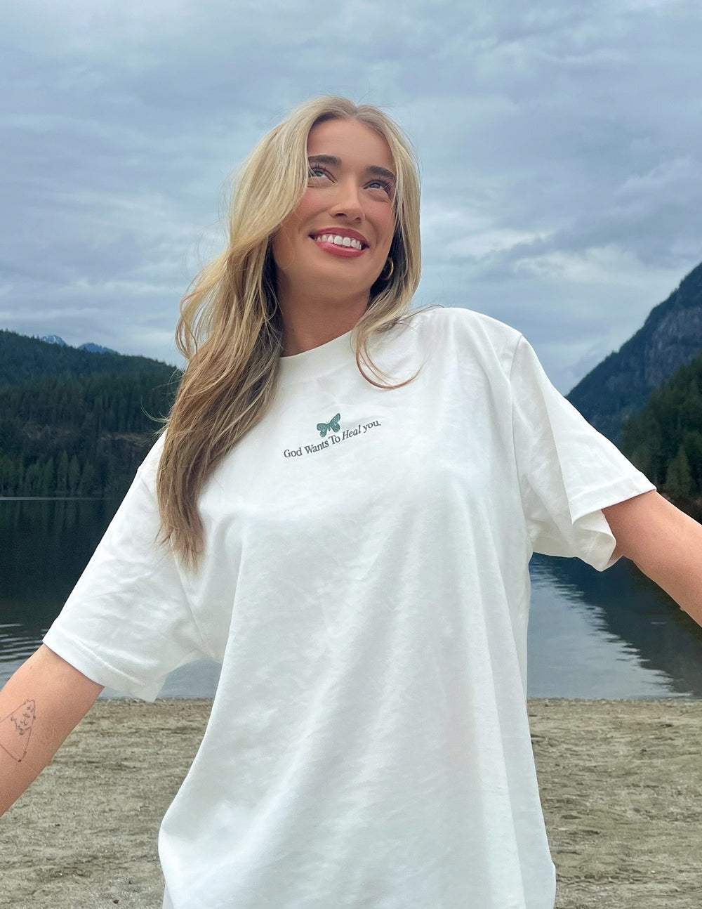 Elevated Faith Christian Apparel T-Shirt in White with Inspirational Butterfly Design