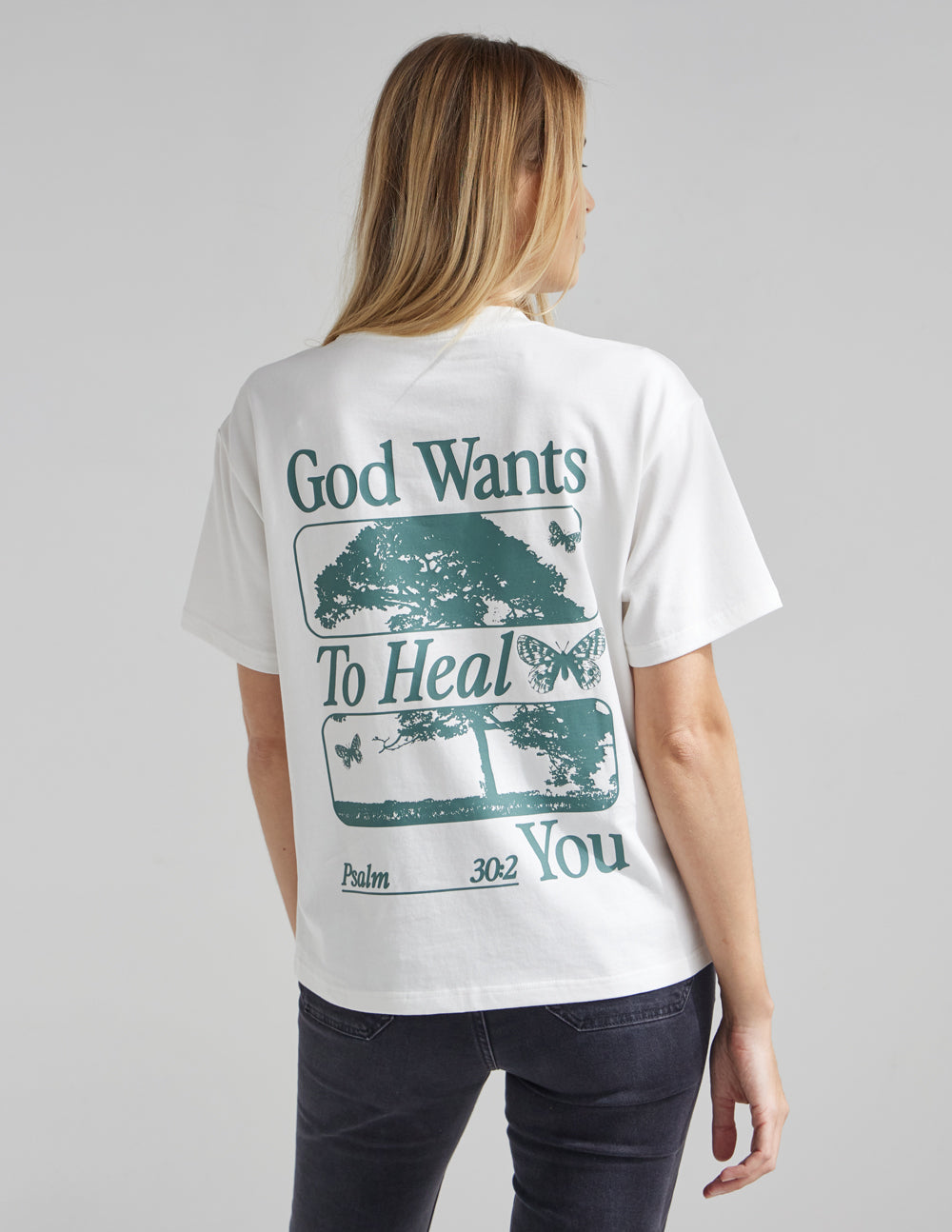 Elevated Faith Christian Apparel T-Shirt with 'God Wants To Heal You' design on the back