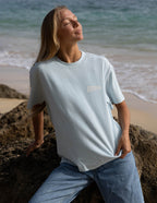 Light Blue Elevated Faith Christian Apparel T-Shirt with 'GOD'S PLAN' text, perfect for casual wear.