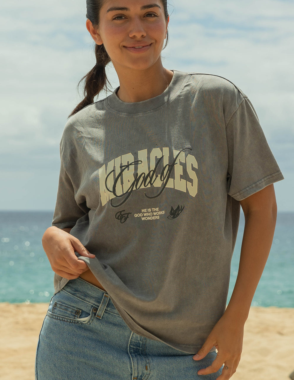 Elevated Faith Christian Apparel T-Shirt in gray featuring a bold graphic design for casual wear