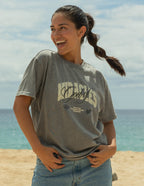 Elevated Faith Christian Apparel T-Shirt in gray with a fun beach scene background