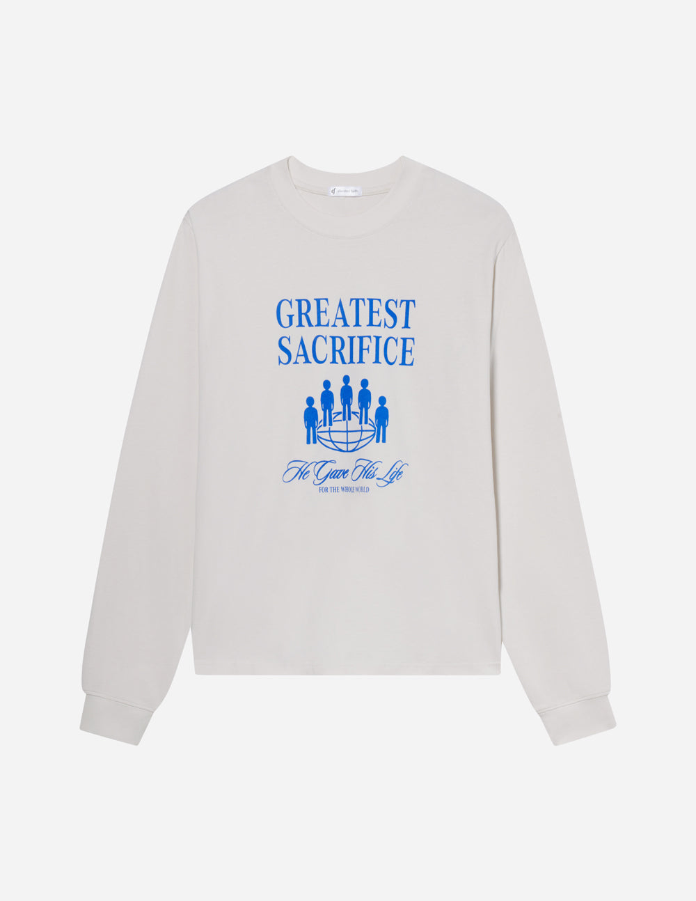 Elevated Faith Christian Apparel T-Shirt in light beige featuring the graphic 'Greatest Sacrifice'