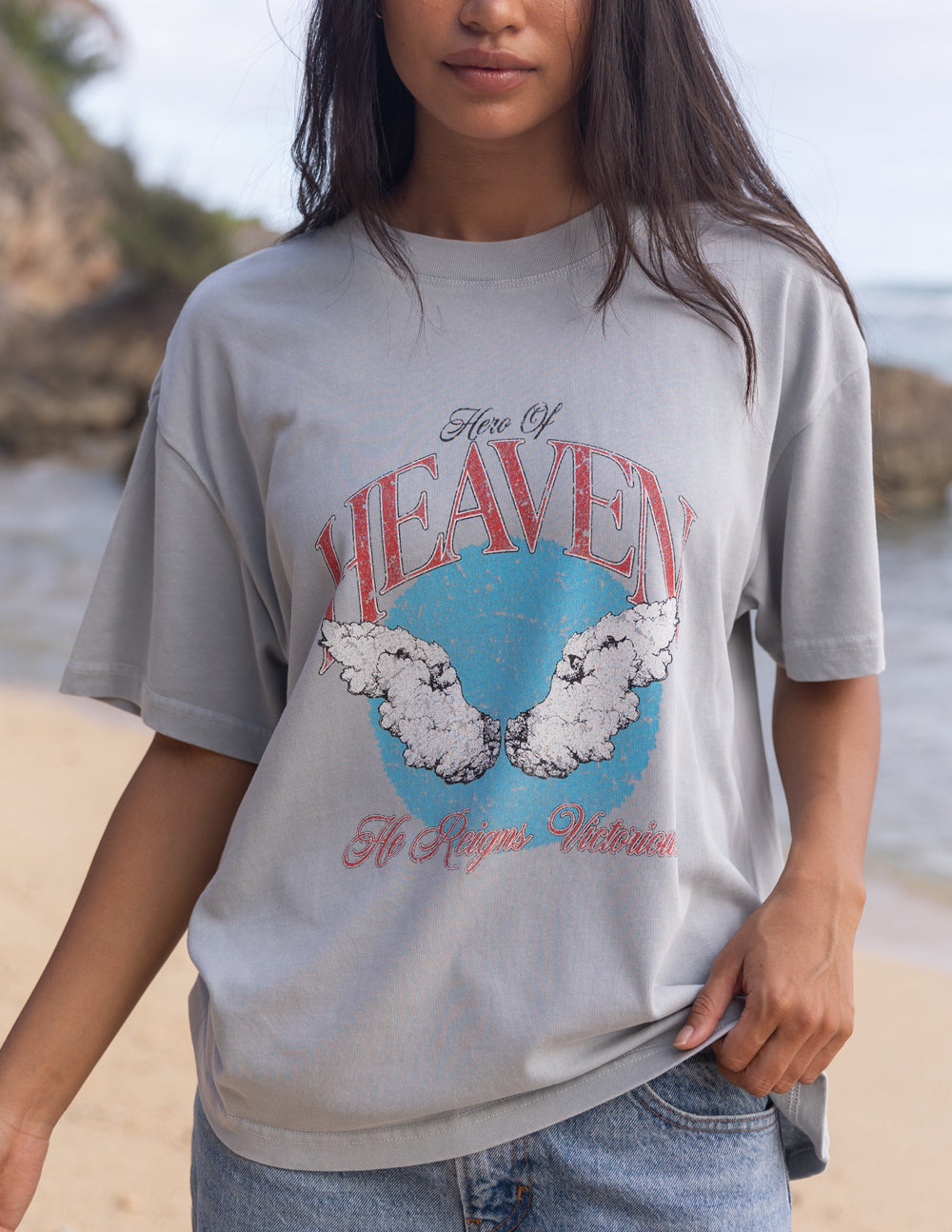 Elevated Faith Christian Apparel T-Shirt with angel wings graphic design in gray