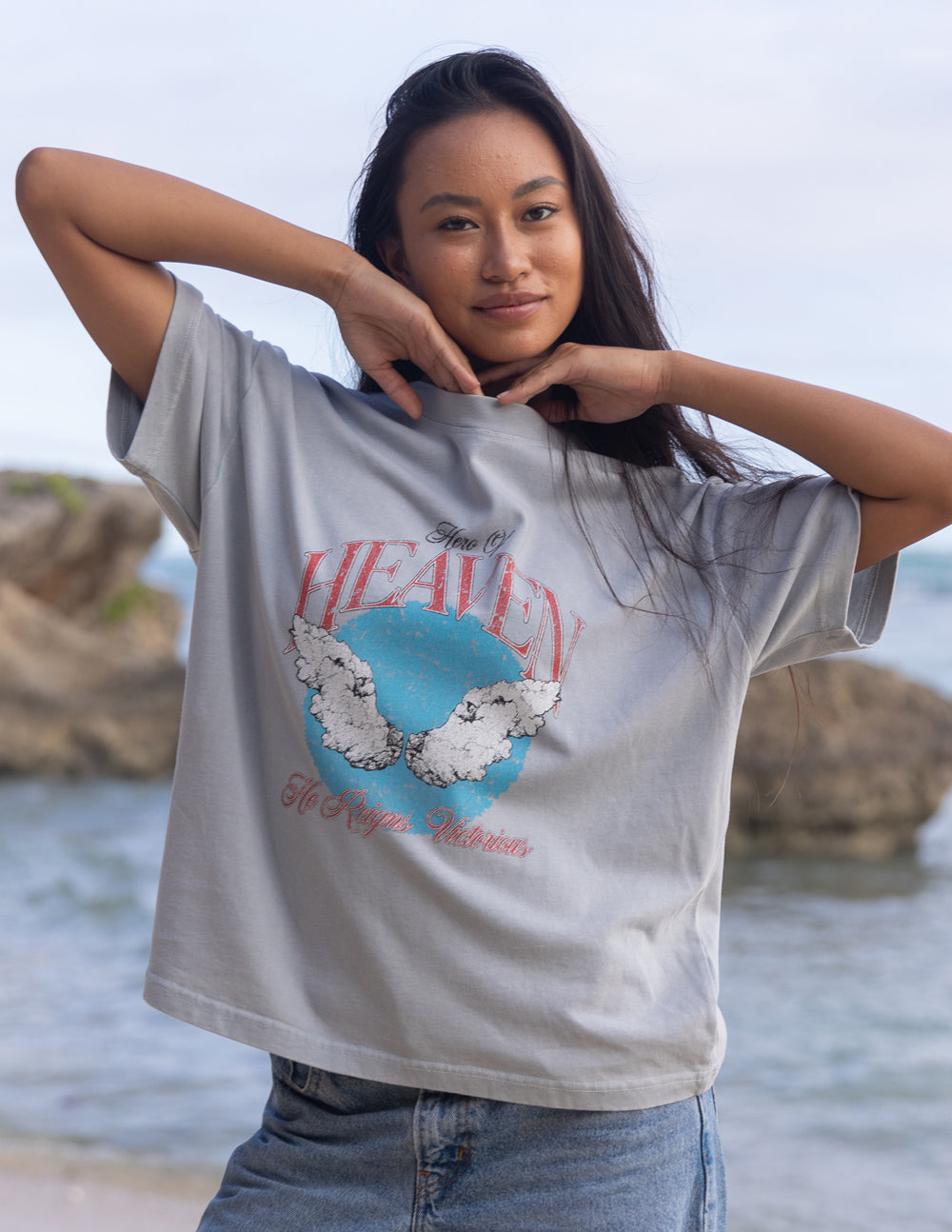 Elevated Faith Christian Apparel T-Shirt with angel wings design in soft gray color