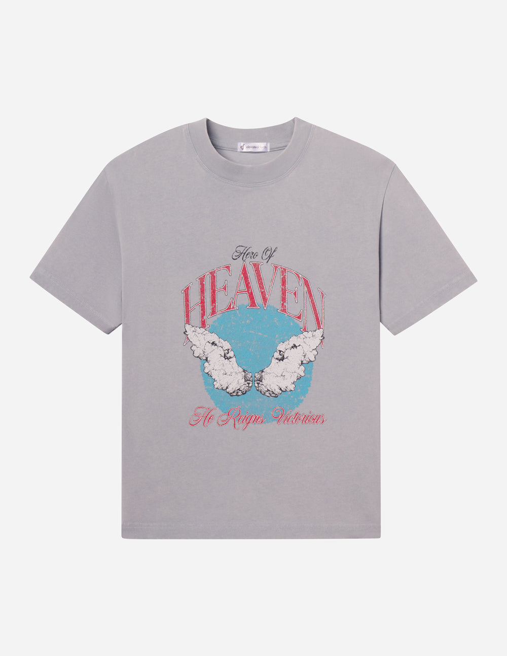 Elevated Faith Christian Apparel T-Shirt in gray with angel wings and heaven graphic design