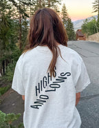 Elevated Faith Christian Apparel T-Shirt in light gray with 'Highs and Lows' graphic on the back