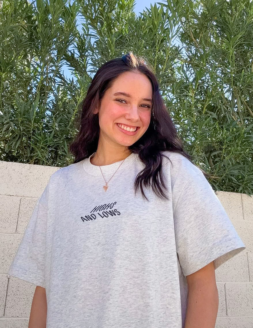 Elevated Faith Christian Apparel T-Shirt in light gray with 'Highs and Lows' graphic design