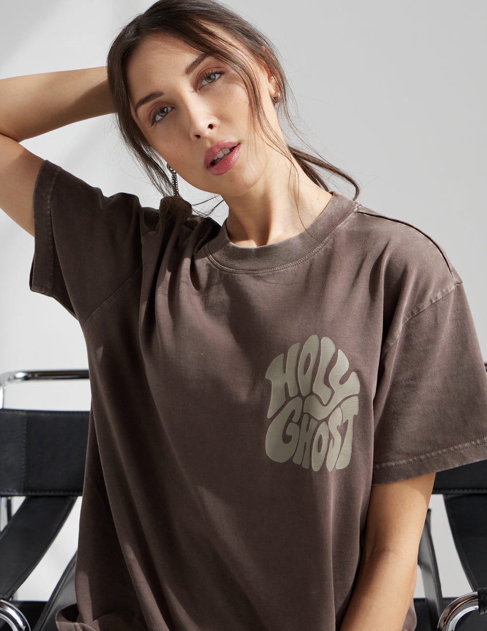 Elevated Faith Christian Apparel T-Shirt in Brown featuring 'Holy Ghost' graphic design