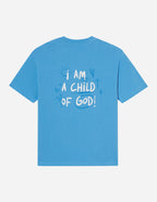 Elevated Faith Christian Apparel T-Shirt in blue with 'I am a child of God' graphic on back