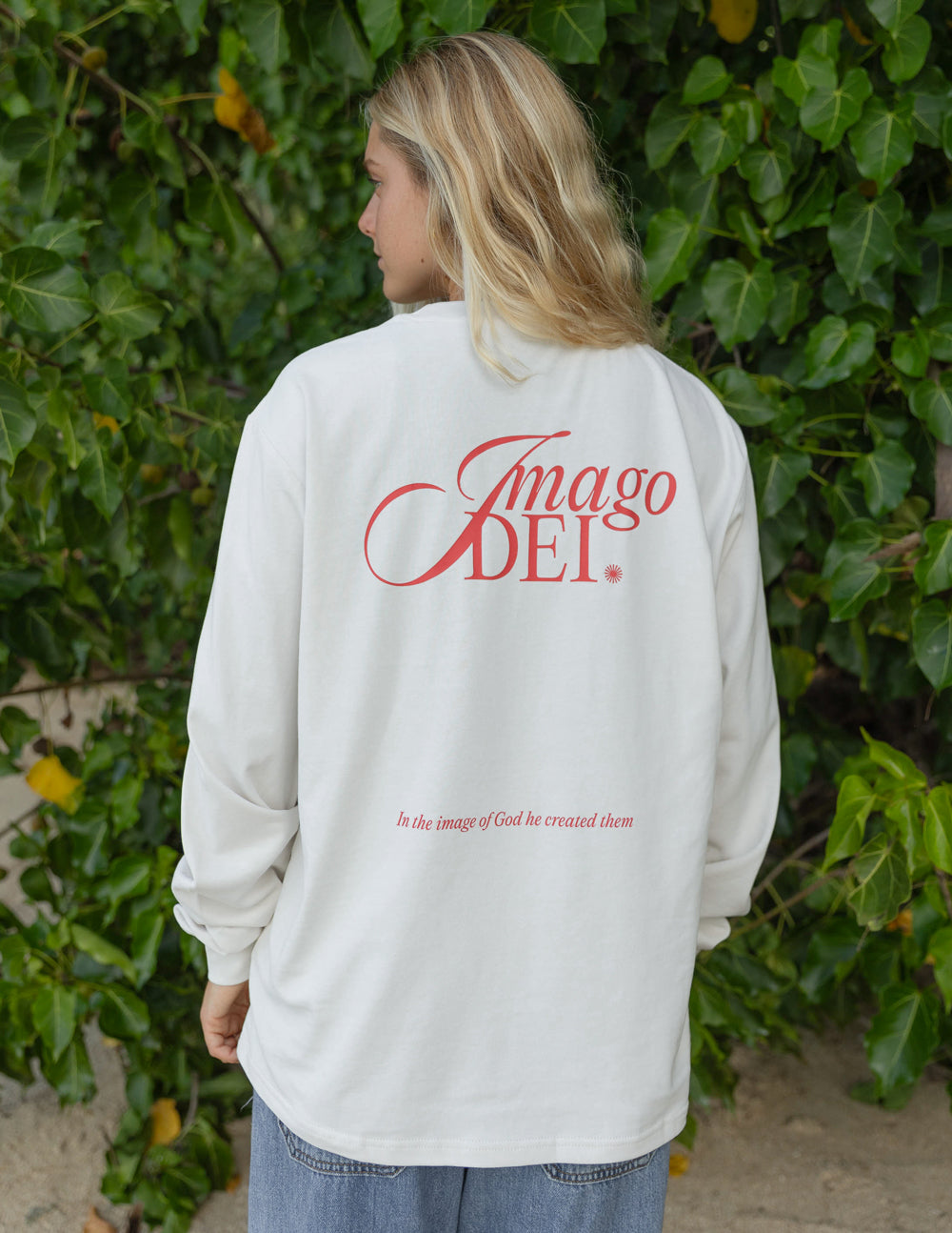 Back view of Elevated Faith Imago Dei Christian Apparel T-Shirt with inspirational text on a white background