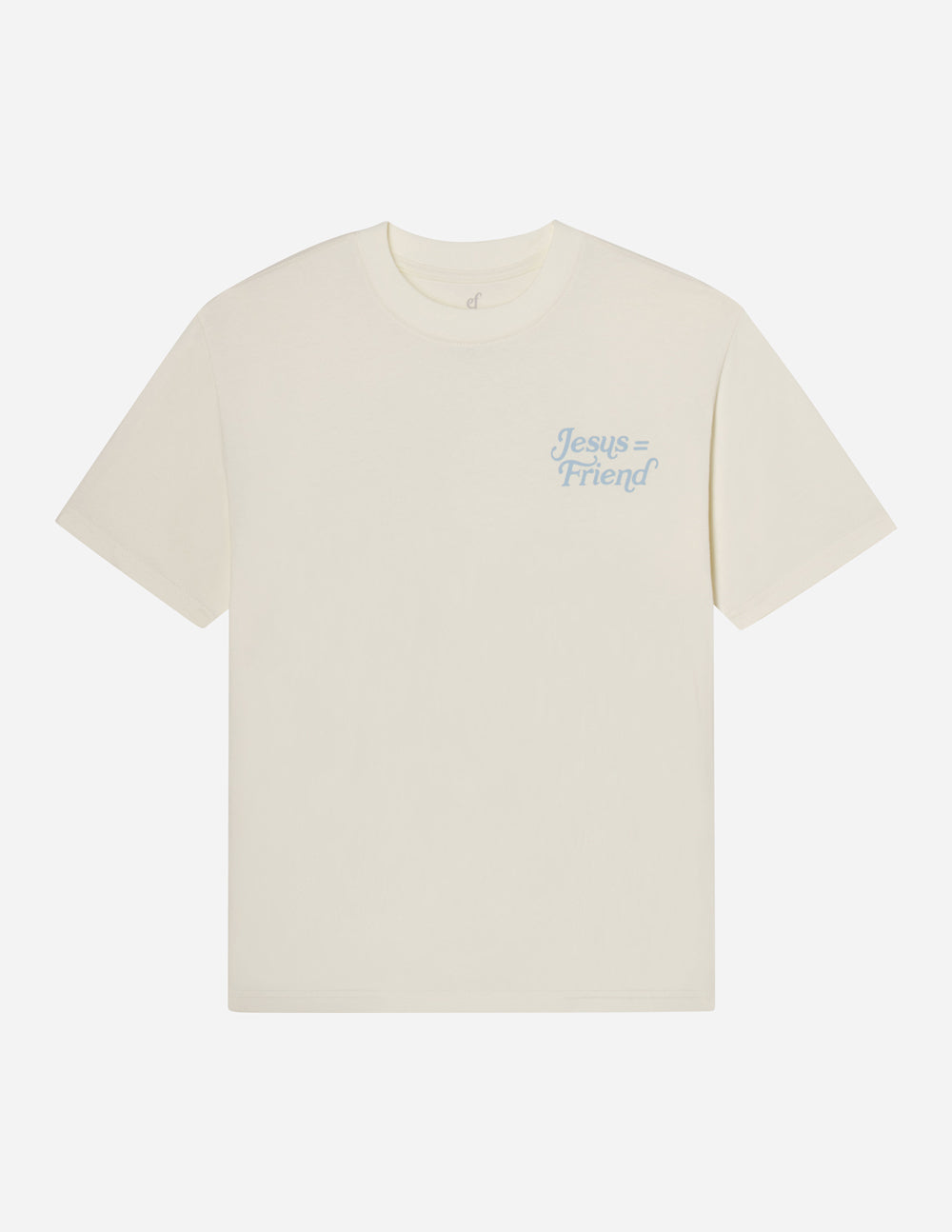 Elevated Faith Christian Apparel T-Shirt in cream with 'Jesus = Friend' text on chest