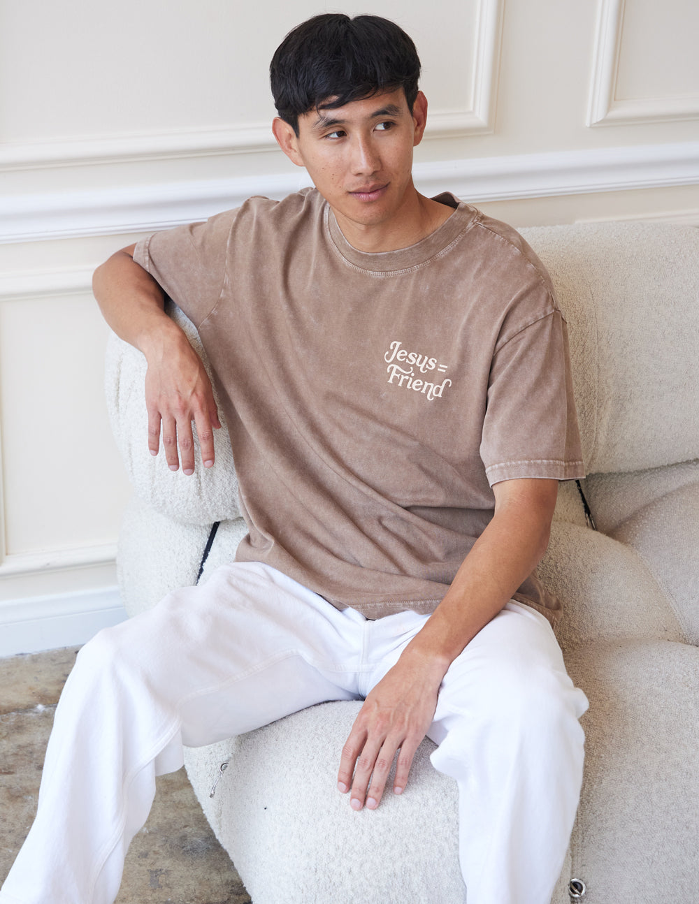 Elevated Faith Christian Apparel T-Shirt in Brown with 'Jesus is Friend' Print on the Front