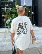 Elevated Faith Christian Apparel T-Shirt featuring 'Jesus Hope of the World' printed on the back
