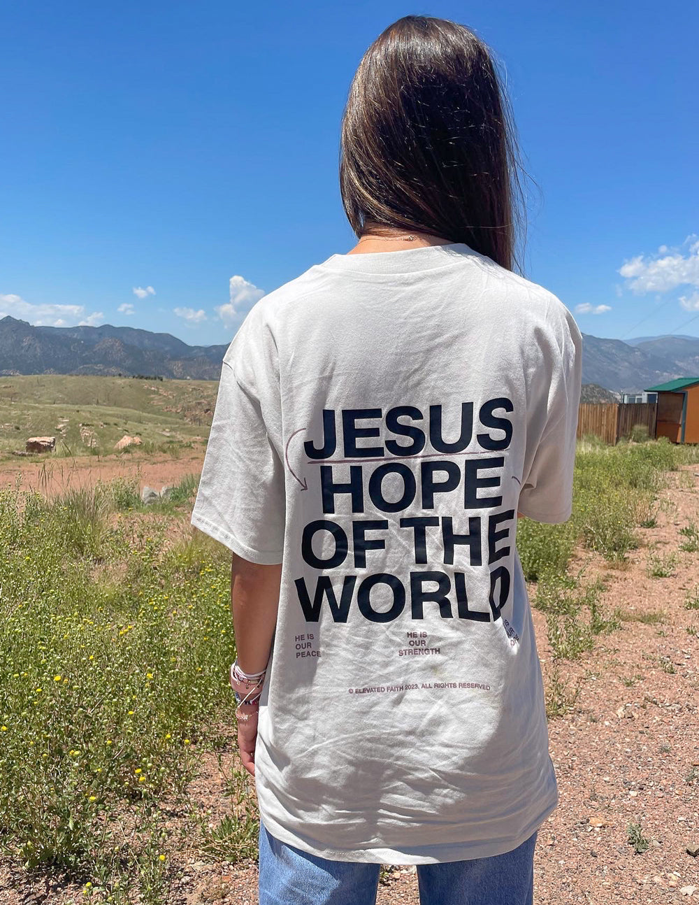 Elevated Faith Christian Apparel T-Shirt featuring Jesus Hope of the World design on a casual fit