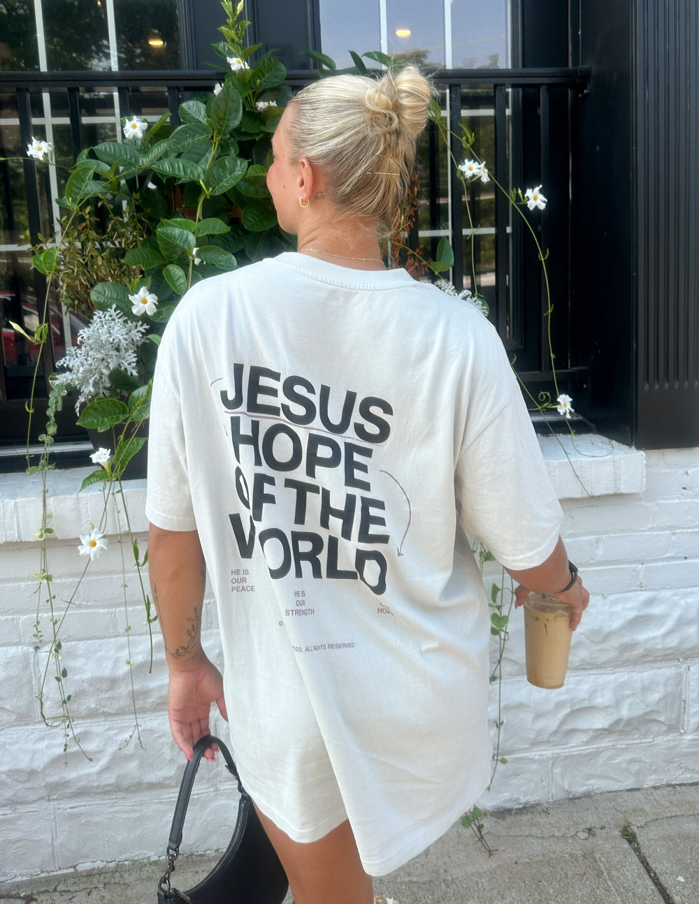 Elevated Faith Christian Apparel T-Shirt with 'Jesus Hope of the World' Design on Back
