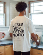Men's Elevated Faith Christian Apparel T-Shirt featuring 'Jesus Hope of the World' design on the back