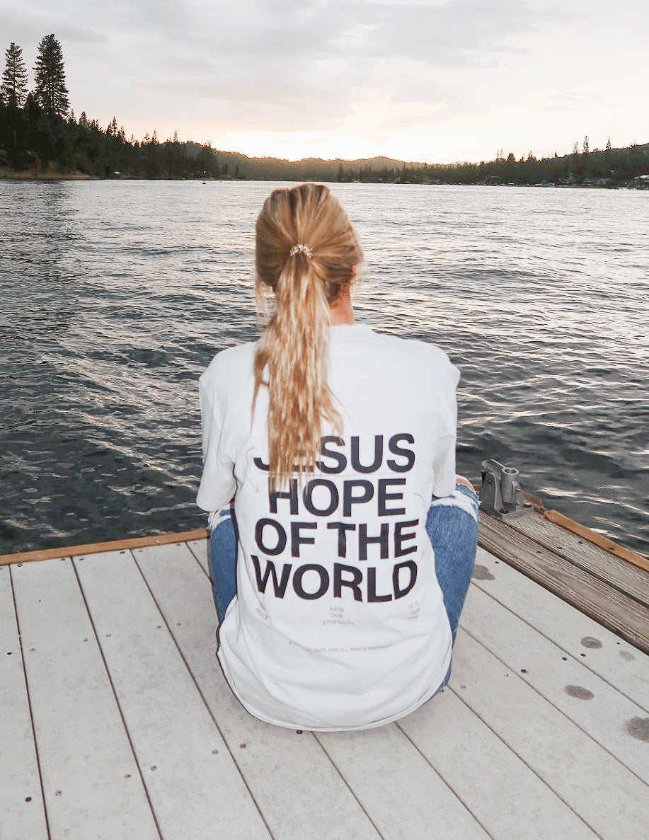 Elevated Faith Christian Apparel T-Shirt with 'Jesus Hope of the World' Graphic on Back