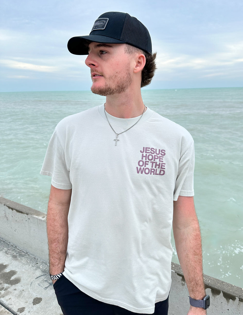 Elevated Faith Christian Apparel T-Shirt with 'Jesus Hope of the World' Design in Light Color