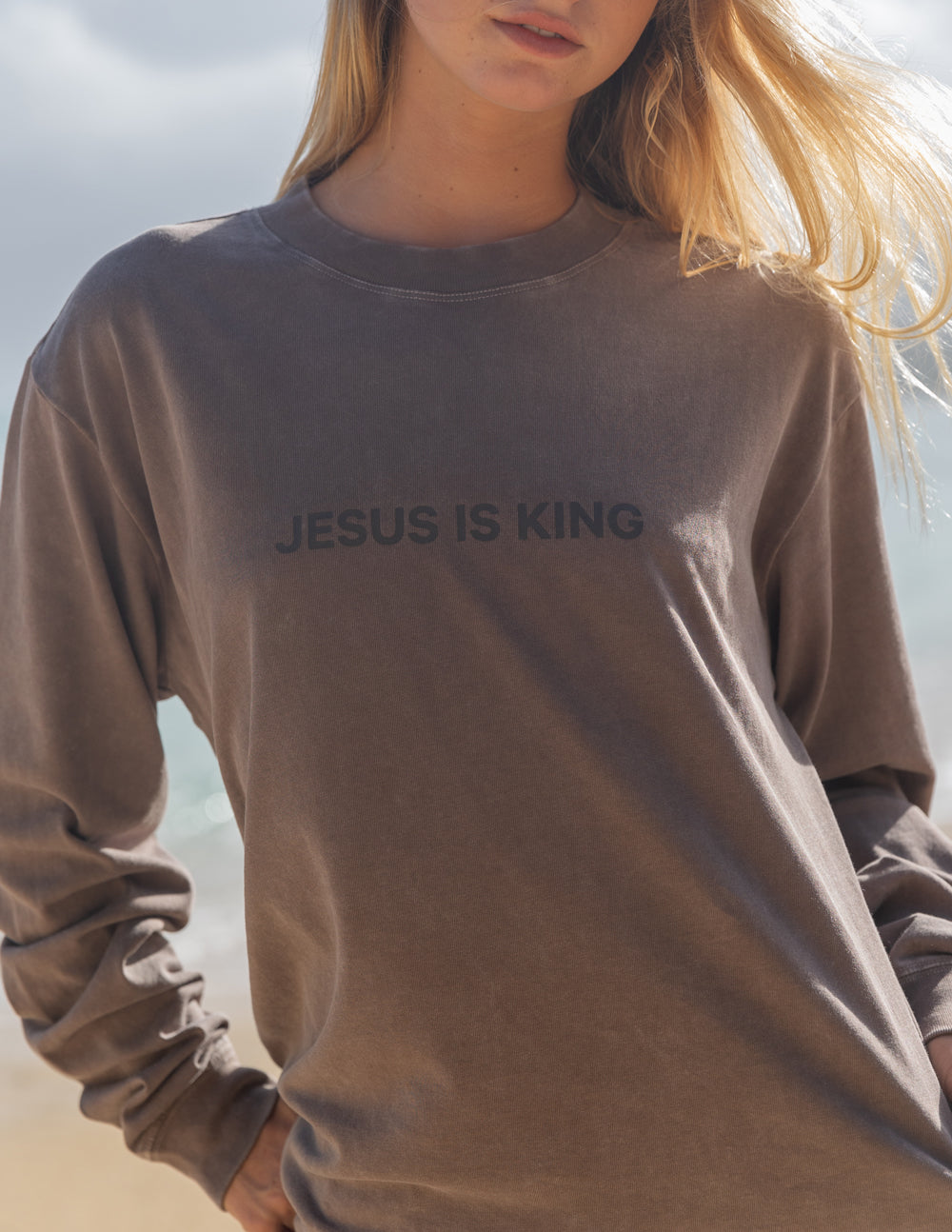Elevated Faith Christian Apparel T-Shirt in brown featuring 'Jesus is King' printed design