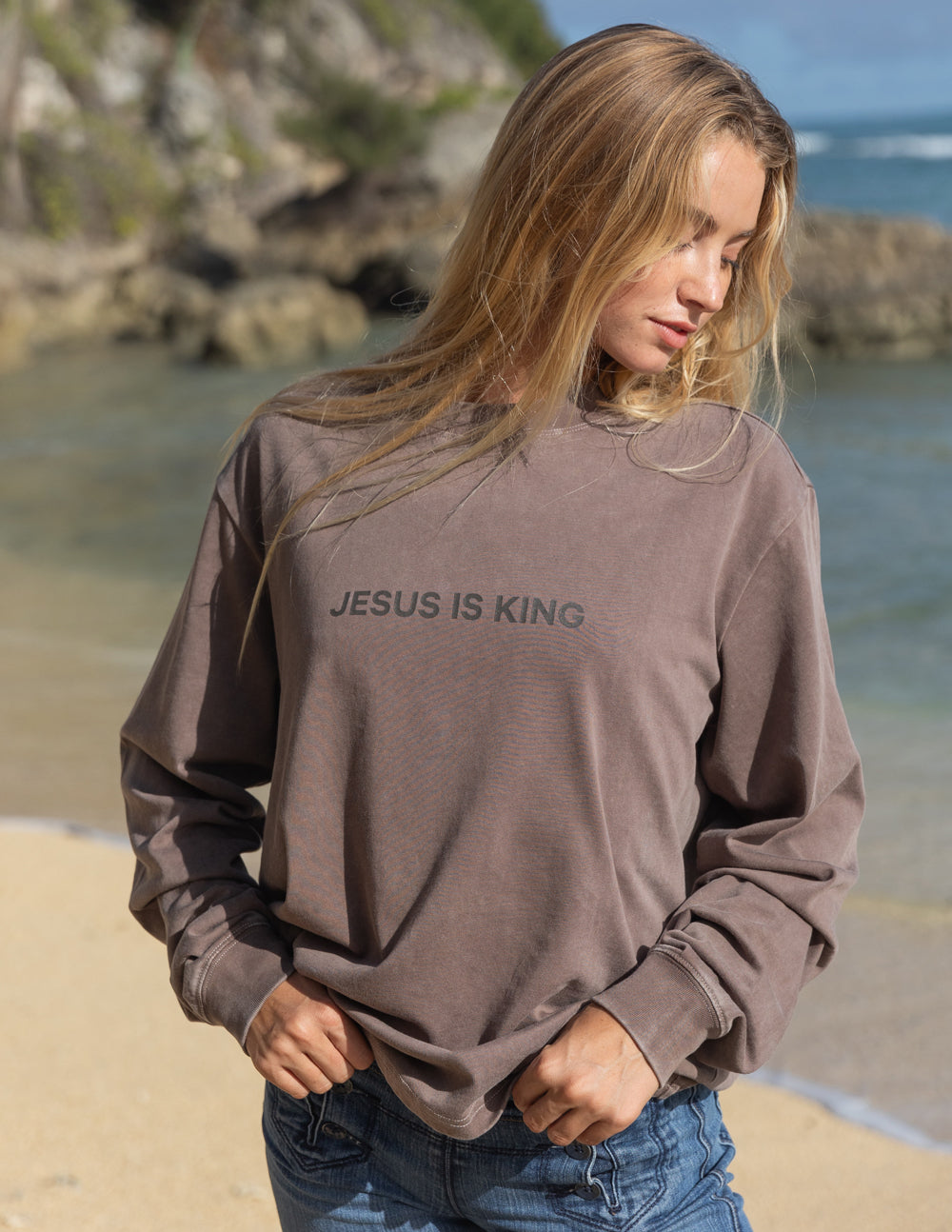 Elevated Faith Christian Apparel T-Shirt featuring 'Jesus Is King' text in a relaxed fit