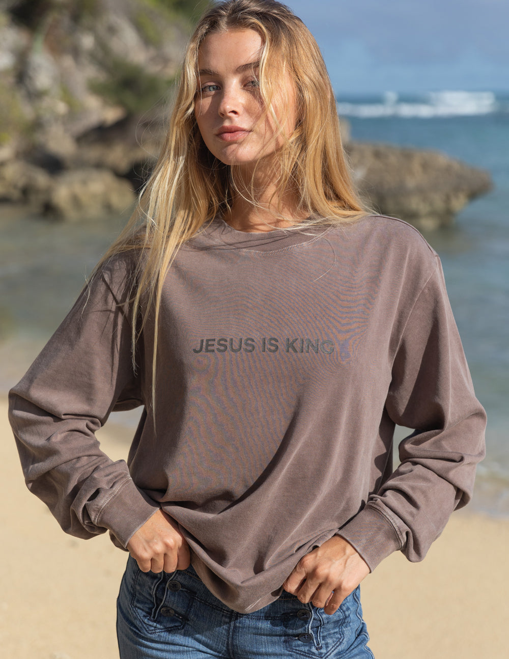 Elevated Faith Christian Apparel T-Shirt in brown with 'Jesus is King' message for casual wear