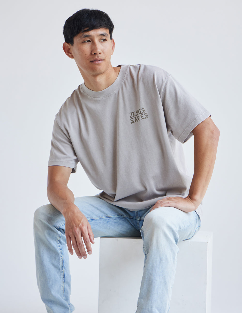 Elevated Faith Christian Apparel T-Shirt featuring 'Jesus Saves' embroidery in a casual design