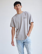 Men's Elevated Faith Christian Apparel T-Shirt in neutral gray with 'Jesus Saves' graphic