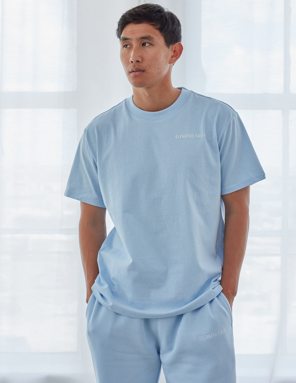 Elevated Faith Light Blue Christian Apparel T-Shirt for comfortable everyday wear