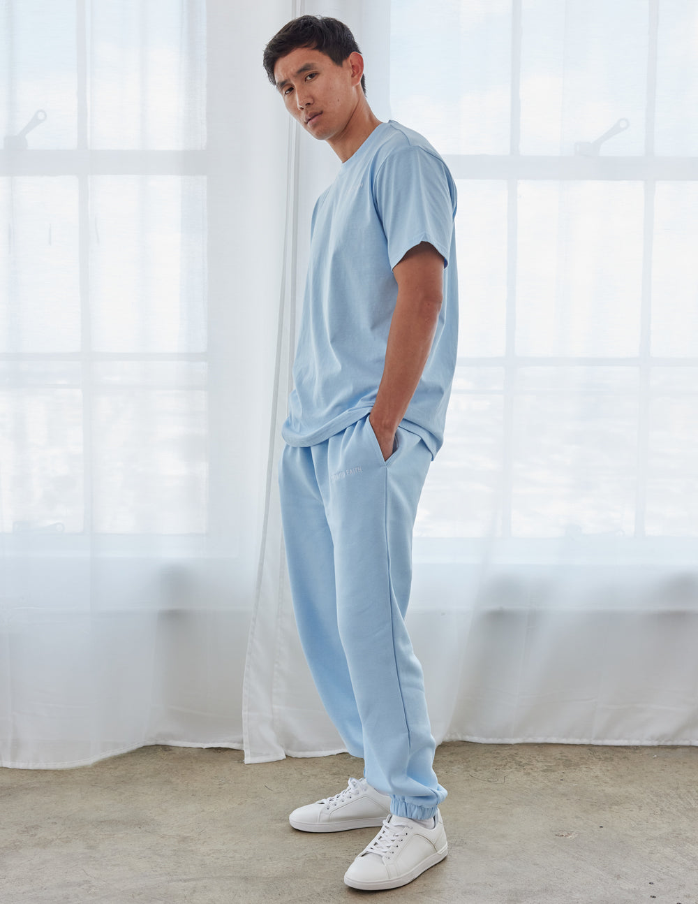 Sky Blue Elevated Faith Christian Apparel T-Shirt with relaxed fit for casual wear