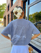 Elevated Faith Christian Apparel T-Shirt in gray featuring a back print with inspirational text