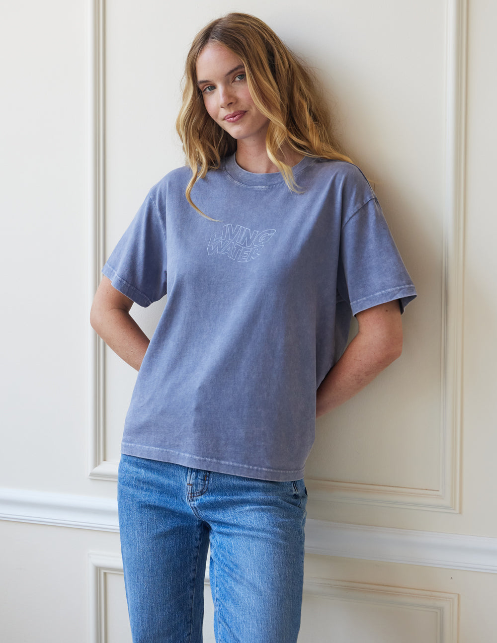 Elevated Faith Christian Apparel T-Shirt in vintage blue with a relaxed fit and graphic design