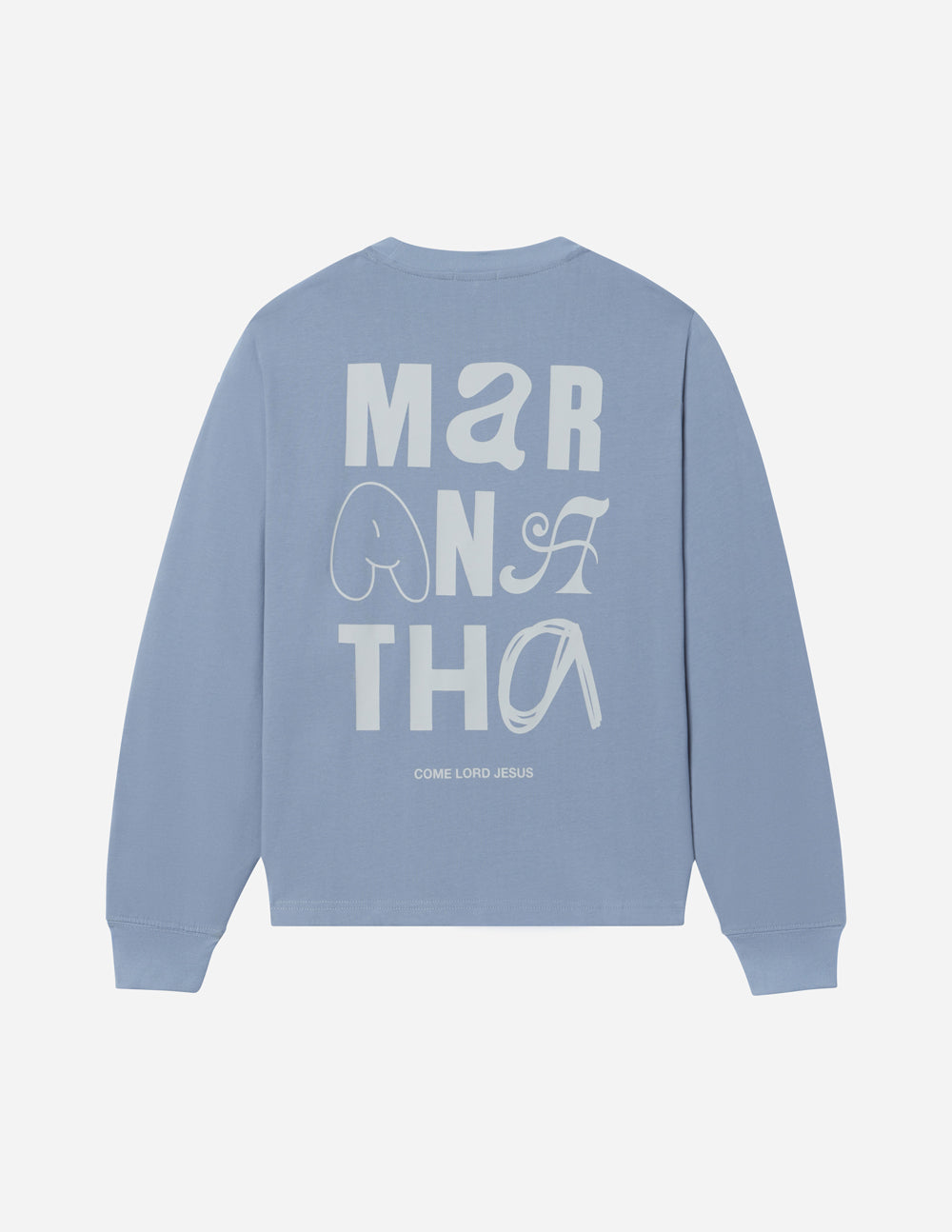 Elevated Faith Christian Apparel T-Shirt in Light Blue with 'Maranatha' Design on Back