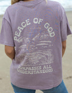 Elevated Faith Christian Apparel T-Shirt in lavender with 'Peace of God Surpasses All Understanding' graphic