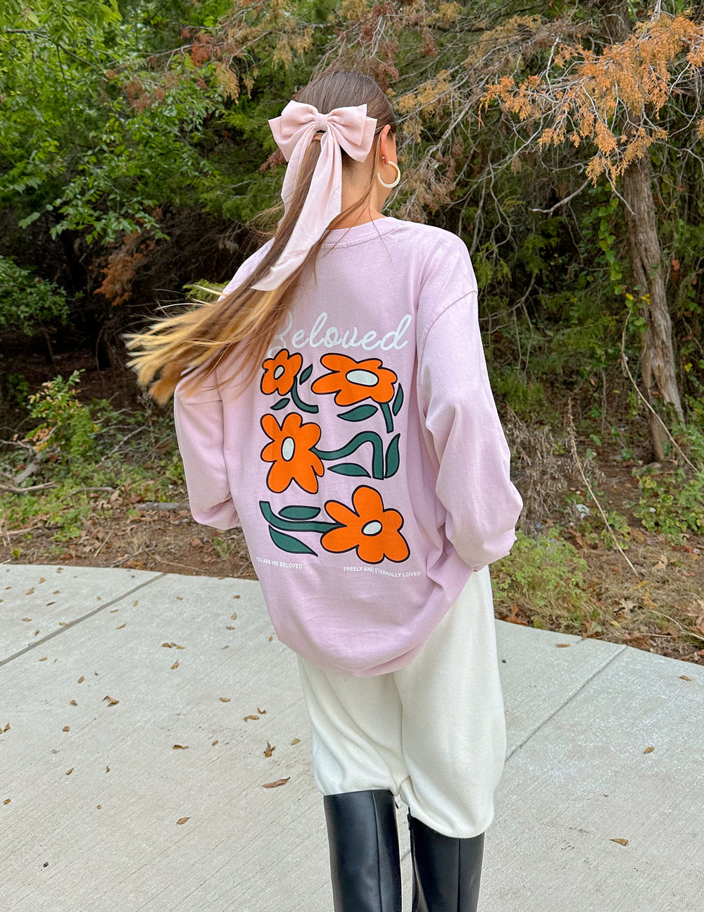 Elevated Faith Christian Apparel T-Shirt in pink with floral design featuring the word Beloved