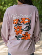 Elevated Faith Beloved Christian Apparel T-Shirt in pink with floral design on the back