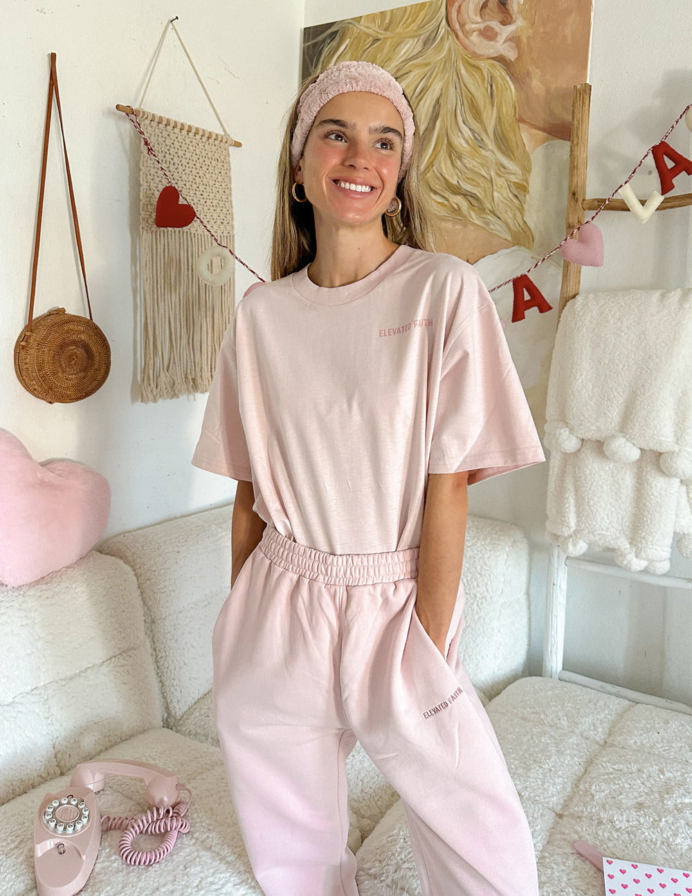 Elevated Faith Christian Apparel T-Shirt in soft pink with a relaxed fit for casual wear