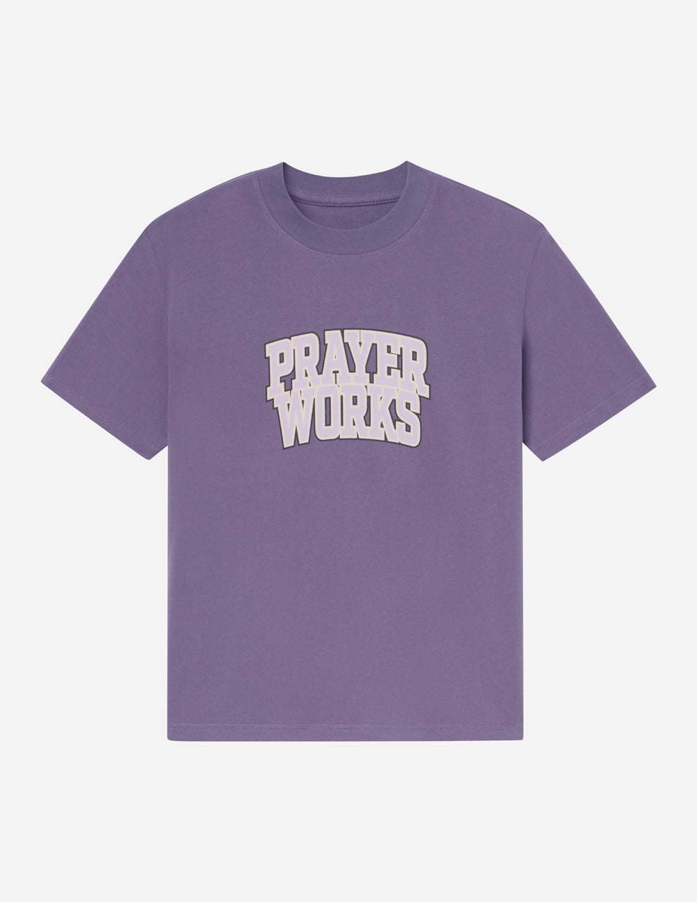 Purple Elevated Faith Christian Apparel T-Shirt with 'Prayer Works' graphic print